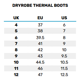 2025 Dryrobe Thermal Boots 0 Size Chart